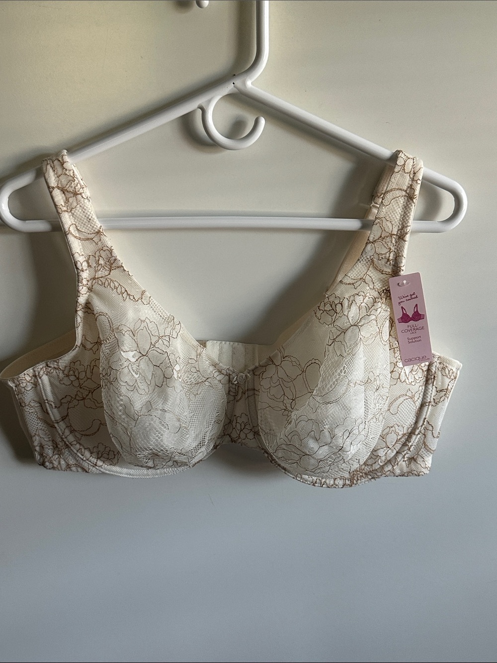Cacique Cream Lace-Trim Full Coverage Bra Size 44D